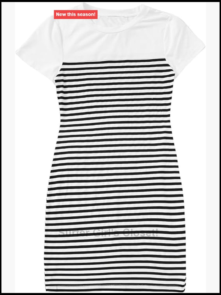 Striped Short Sleeve Bodycon Mini Dress Crew Neck